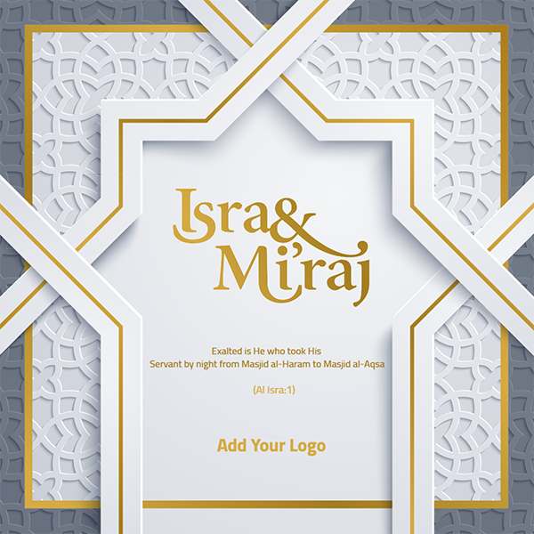 Isra Mi&#039;raj greeting card islamic banner background with arabic pattern