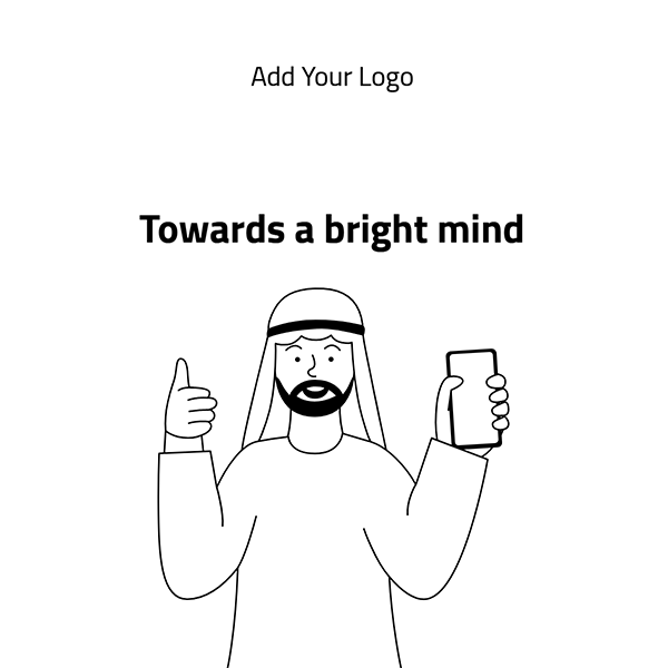 Arabian man show a smartphone flat on his hand illustration