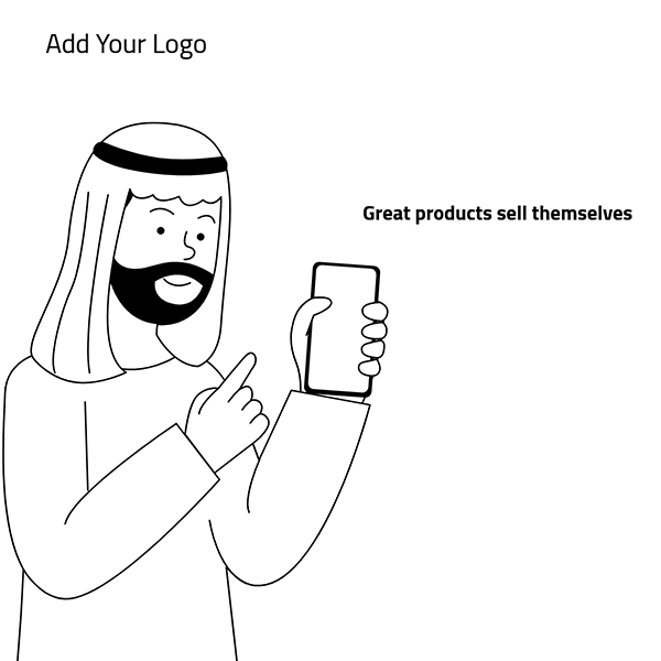 Group of arabian people show the smartphone flat outline illustration 6