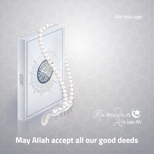 Ramadan Kareem Post with Holy Quran and Prayer Bead