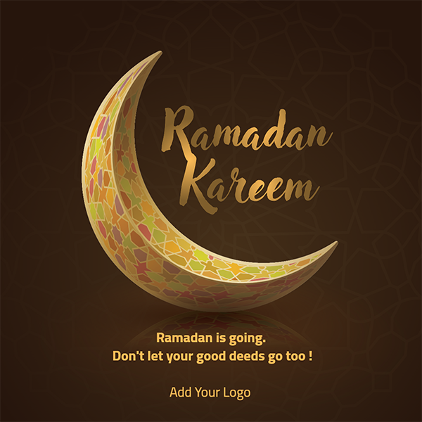 Ramadan Kareem greeting Arabic with colorful crescent 