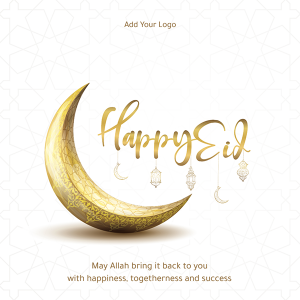 Happy Eid with crescent and lantern symbols  Arabic design