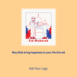 Eid Mubarak greeting postcard illustration with character