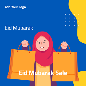 Eid Mubarak sale social media Ads with hijab woman character