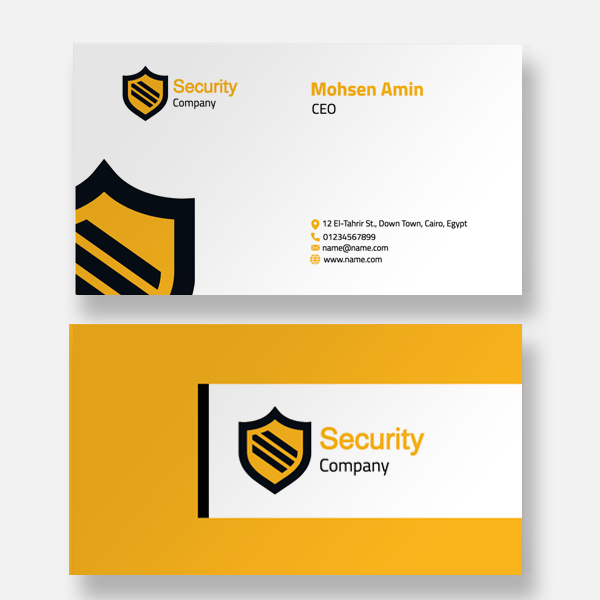 Orange and Black Shield Security Business card maker online  