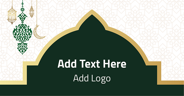 تصميم اعلان فيس بوك اون لاين مع رمضان كريم وقبة مسجد خضراء