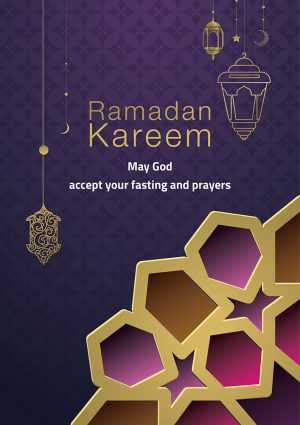 ملصق بطاقه تهنئه رمضان كريم مع نمط الخط العربي