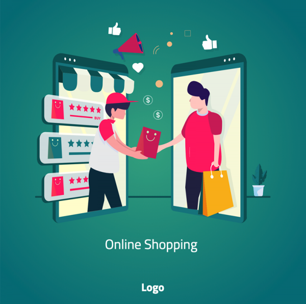 Online shop with green background social media design
