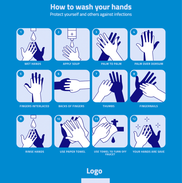 How to wash hands light blue social media design post