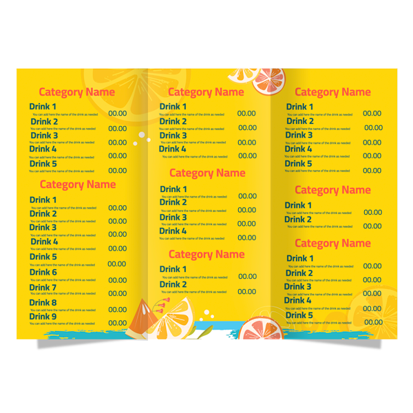 Summer Drinks menu maker | Menu Design Images