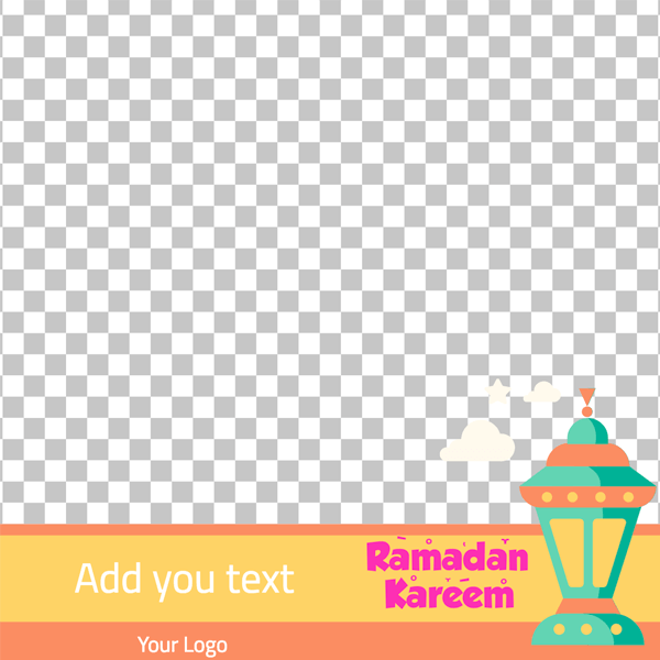 Orange Facebook post with Ramadan Kareem and Lantern Posts about the month of Ramadan