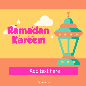 Orange Facebook post with Ramadan Kareem and Lantern Posts about the month of Ramadan