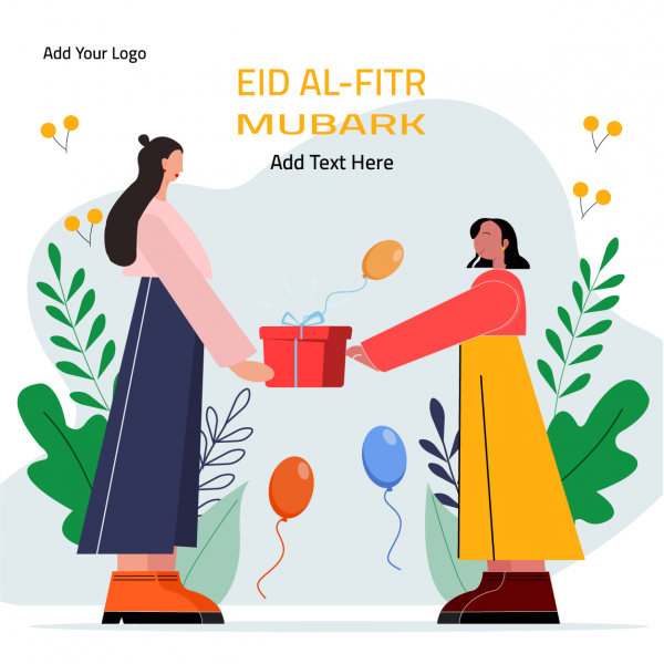 Eid Fitr Mubarak greeting design on social media with characters
