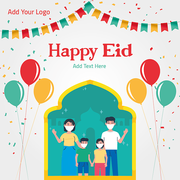 Happy Eid celebration Post social media design with balloons