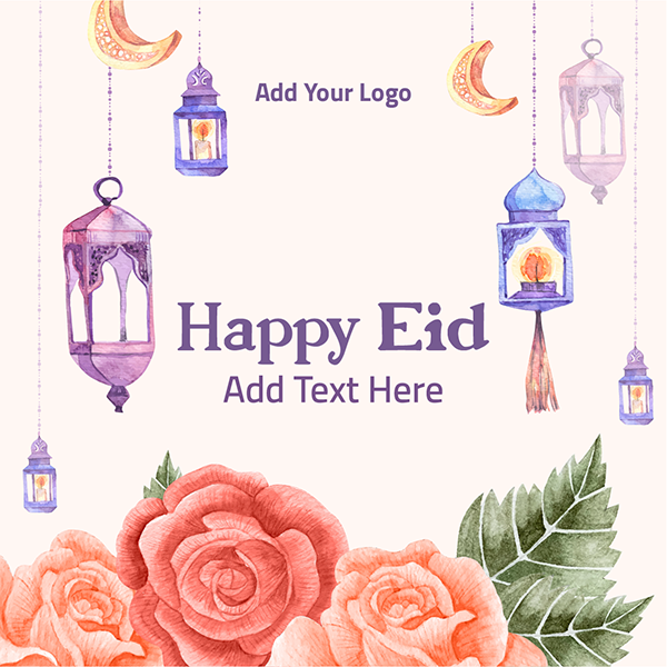 Happy Eid post design template with beautiful flowers
