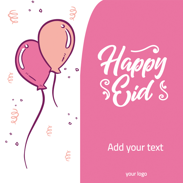 Happy Eid Mubarak post with pink and rose balloons