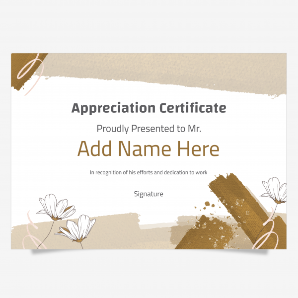 Appreciation certificate with paper shapes and flowers design online
