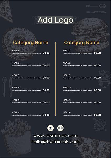 Menu design online for bakery restaurant | A4 menu design 