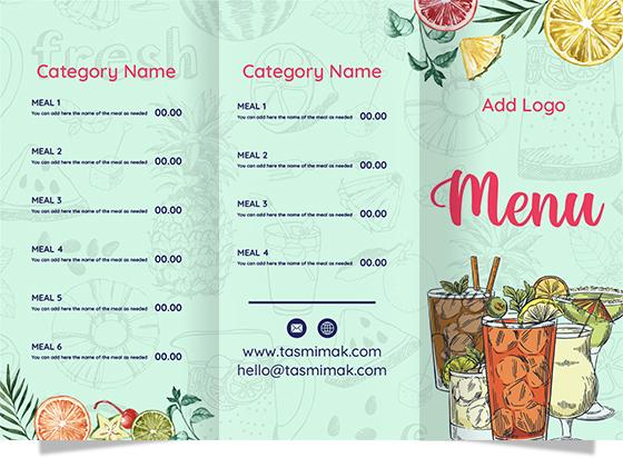 Design menu for drinks store with multi fruits 