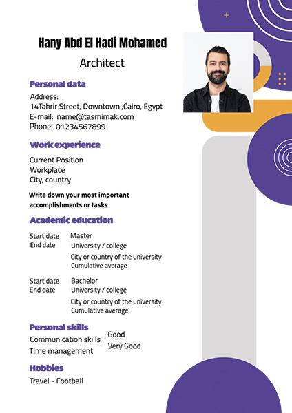 CV design template with different geometric shapes and multiple colors CV design template with different geometric shapes and multiple colors