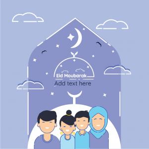تصميم بوست سوشيال ميديا تهنئة عيد مبارك مع كاركتر عائلة