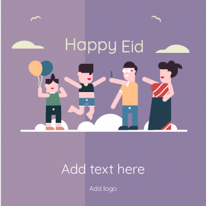 Children celebrate with happy Eid post design template
