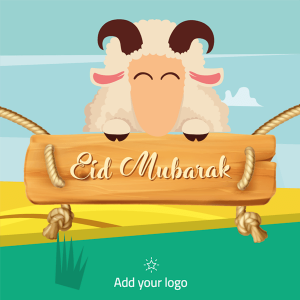 Happy Eid Adha with cartoon sheep online editable design