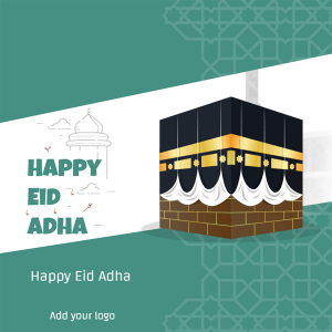 Happy Eid Adha Social Media Post Design with Kaaba Shape