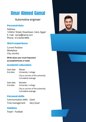 CV design template with blue color