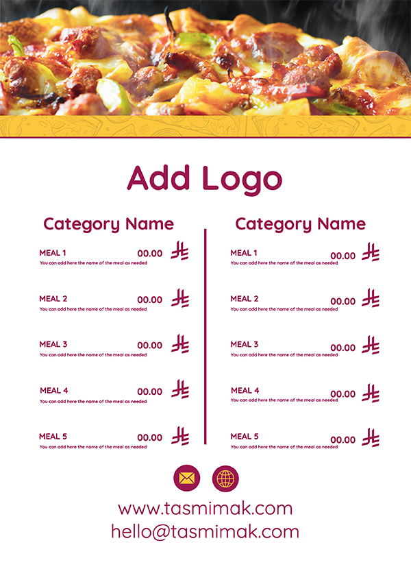 Design menu editable for pizza restaurant  