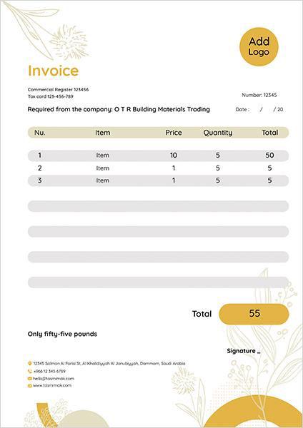 Custom yellow invoice design online 