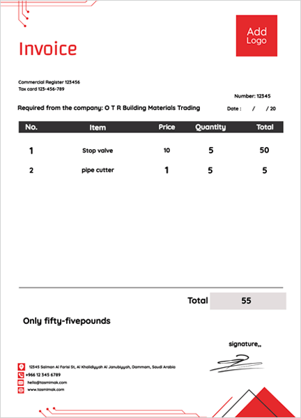 Invoice design template with triangle shape red color 