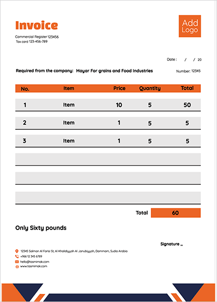 Custom invoice design with orange color