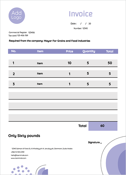 Invoice generator with purple color