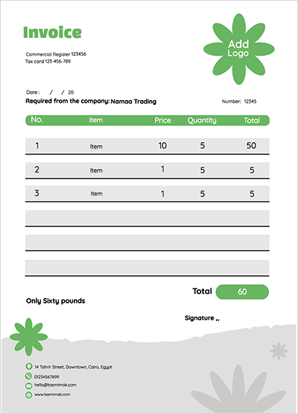 Invoice example | template with green and gray flowers