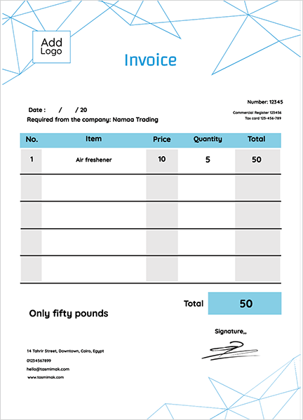 Invoice design template with geometric shapes  