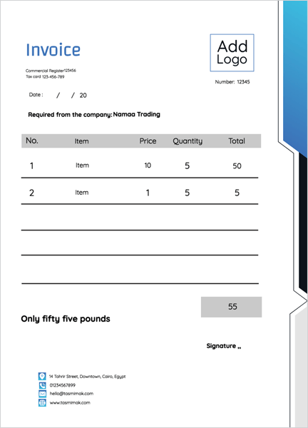 Bill | invoice design template | example with blue color