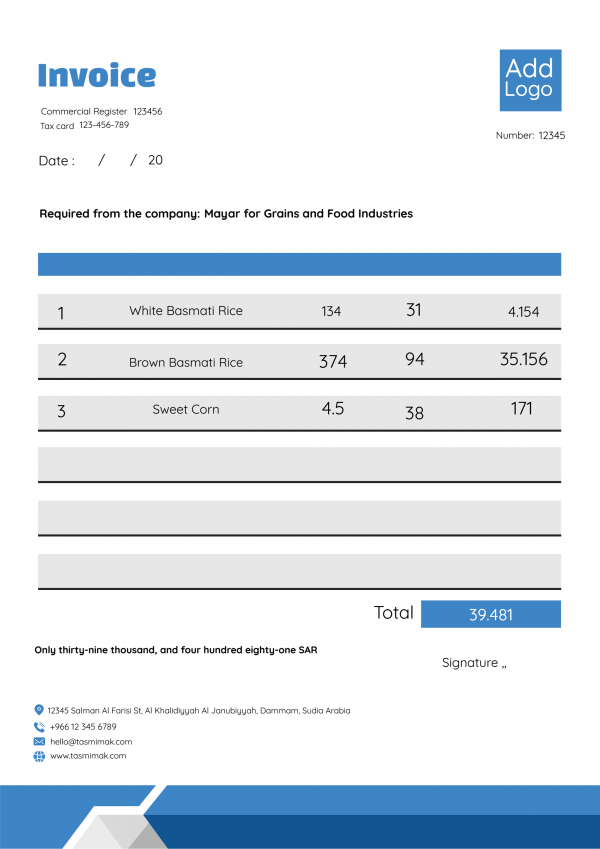 Simple invoice |  bill template with blue color