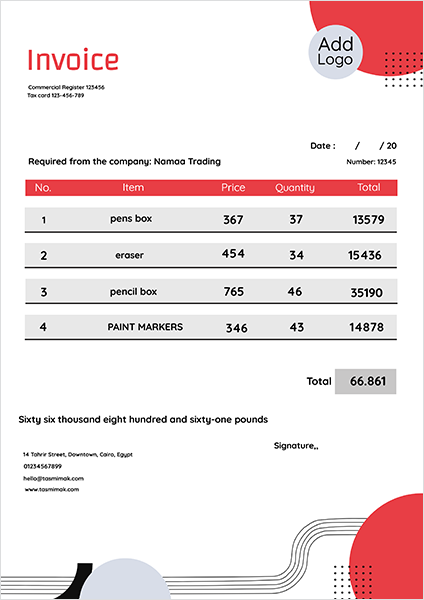 Invoice design template online with red circle shape 