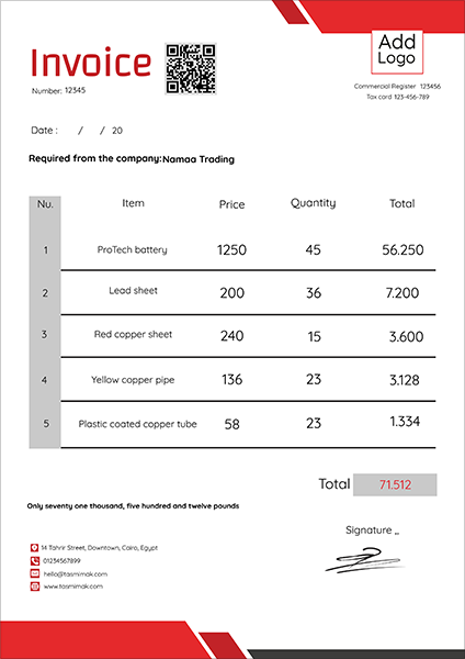 Creative Invoice | Bill Template With QR Code And Red color