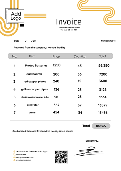 Editable Invoice Design Template With QR Code