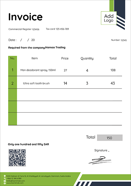 E-invoice With QR Code Design with geometric green shapes