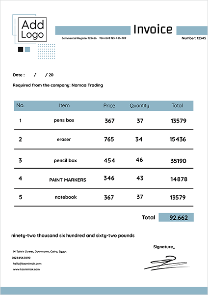 Simple sales invoice  design online 