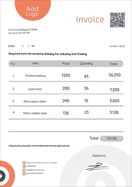 Creative QR Code Invoice Template With Orange circles