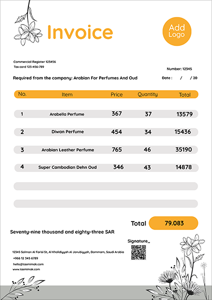 Design Invoice Template Online With QR Code And Roses 