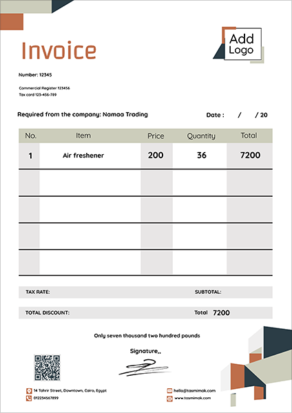Blank Invoice Design Template Online With QR Code