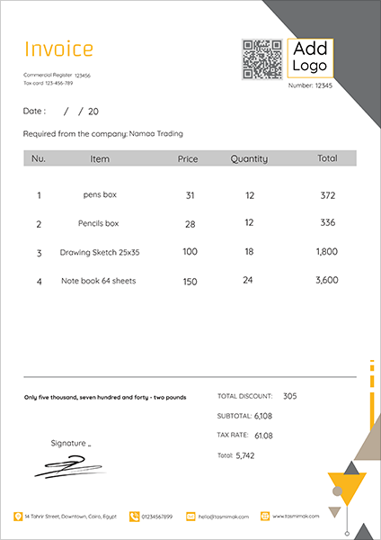 Download Creative QR Code Invoice Template with yellow color