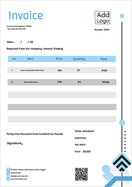 Invoice Design Template With QR Code And Geometric Shapes