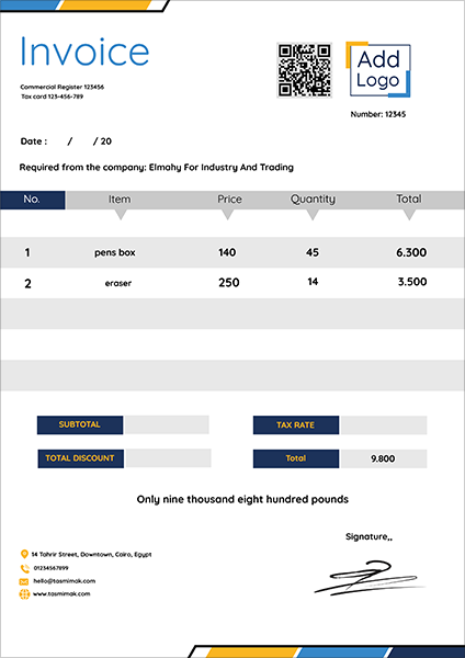 Create sale invoice Design Online With QR Code