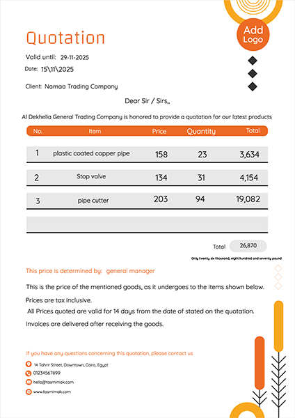 Quotation template with orange and yellow geometric shapes